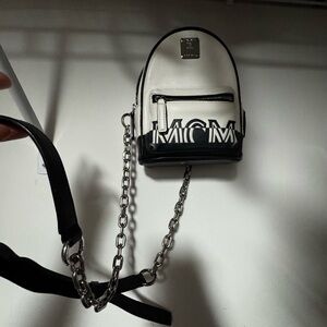 MCM Monochrome crossbody Mini Bag with silver Chain